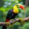 Keel billed toucan on tree branch