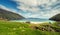 Keem bay and beach and Cliffs, Achill island, County Mayo, Ireland. Popular travel area with stunning nature scenery. Warm sunny