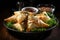 Keema Samosa - Crispy pastry pockets filled with a spiced minced meat mixture. AI Generated