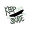Keep calm and skate on, positive phrase, with skateboard.