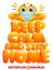 Keep calm and stay home postr template. Coronavirus self-quarantine symbol. Emoji cartoon character in mask