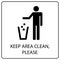 Keep clean icon or poster. Do not litter sign. Silhouette of a man, throwing garbage in a bin