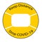 Keep Distance Sign on yellow with person in mask on words separating people for public health and safety during Coronavirus COVID