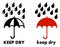 Keep dry / protect from water icon. Simple umbrella with drops over it