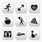 Keep fit and healthy icons on glossy buttons