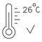 Keep healthy air temperature at home in coronavirus pandemic thin line icon, covid-19 concept, thermometer with 26