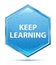 Keep Learning crystal blue hexagon button