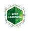 Keep Learning floral plants pattern green hexagon button