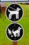 A keep pets on leash and pickup poop sign