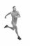 Keep running. Feel the rhythm. Motivational song. Man sportsman running with headphones. Runner handsome strong guy