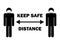 Keep Safe Distance Stick Figure with Mask. Illustration arrow depicting social distancing guidelines and rules during covid-19.