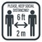 Keep save social distance icon vector illustration. six feet ft two meters m sticker. corona virus safety sign, caution symbol.