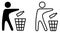 Keep tidy icon, man throwing bottle in recycle bin sign