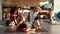 Keep your body healthy. Full-length shot of boy trying yoga pose, doing exercises with other kids and female trainer in