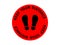 Keep your distance and be healthy icon. Red circle with black sole prints and social spacing warning coronavirus