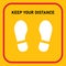Keep your distance sign footprint shoe shape avoid corona covid-19 infection through social distancing
