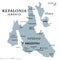 Kefalonia, Ionian Island in western Greece, gray political map