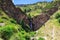 Kegeti waterfall. Background for tourism and travel. Summer landscape. Kegeti Gorge, Kyrgyzstan