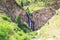 Kegeti waterfall. Background for tourism and travel. Summer landscape. Kegeti Gorge, Kyrgyzstan