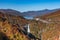 Kegon Waterfall in autumn colors of many trees and lake seen from Akechidaira Observatory, Lake Chuzenji, Nikko, Japan. Favorite t