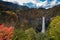 Kegon Waterfall in autumn colors. The waterfall is a favorite tourist