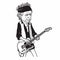 Keith Richards of The Rolling Stones Black and White Cartoon Caricature Portrait