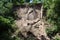 Kell, Germany - 06 16 2021: crumbling cliff with fallen trees in the Wolfsschlucht