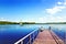 Kellersee in Malente with a bridge and a sailboat, Germany