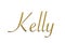 Kelly - Female name . Gold 3D icon on white background. Decorative font. Template, signature logo.