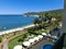 Kemer, Antalya, Turkey - May 11, 2021: Panorama of beach of Golden Lotus 4 star hotel