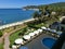 Kemer, Antalya, Turkey - May 11, 2021: Panorama of beach of Golden Lotus 4 star hotel