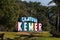 Kemer, Turkey - February 4, 2022: Welcome roadsign at Camyuva, a little resort village in Kemer municipality, Antalya region