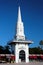 Kemer, Turkey - January 8, 2023: Clock Tower in central Kemer, a popular resort town in Turkish Mediterranean Riviera