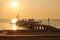 Kemer, Turkey, September 28, 2019: A platform for a swim on the popular beach in the early morning