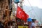 Kemer, Turkey. Turkish state flag waving at the stern of a pleasure craft