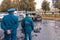 Kemerovo 2019-09-16 Burned out white car Infiniti FX50S and road service