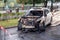 Kemerovo 2019-09-16 Evacuation burned out car Infiniti FX50S