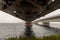 KemijÃ¤rvi Finland, underside of the steel railway bridge on a rainy day