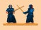 Kendo japanese martial art. wooden sword battle sport illustration cartoon vector