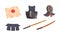 Kendo or Sword Path Attributes as Modern Japanese Martial Art with Bamboo Swords and Helmet Vector Set