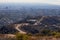 Kenter trail hike path in Brentwood, Los Angeles, California. Stunning panoramic view overlooking West La including