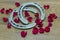 Kentucky Derby red rose petals with horseshoes