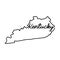 Kentucky US state outline map with the handwritten state name. Continuous line drawing of patriotic home sign