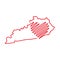 Kentucky US state red outline map with the handwritten heart shape. Vector illustration