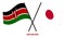 Kenya and Japan Flags Crossed And Waving Flat Style. Official Proportion. Correct Colors