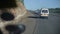 KENYA, KISUMU - MAY 20, 2017: View from inside a moving car. Automobile is riding through the country road, turns on