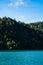 Kenyir lake small islands with beautiful rainforest tropical jungle. Scenic landscape view. Located in Terengganu, Malaysia