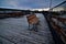 Keokuk hydroelectric plant and lock and dam on the mississippi river from the keokuk bridge observation deck bench on wooden deck