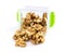 Kernels walnut isolated on a white background. Peeled walnut in a container.Healthy food. Plastic container with walnut