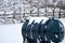 Kerosene heating oil tank covered in snow